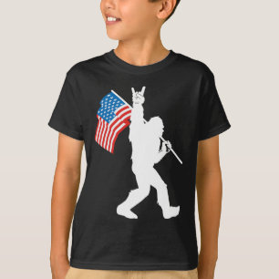 Funny Bigfoot Rock And Roll Usa Flag For Sasquatch T-Shirt
