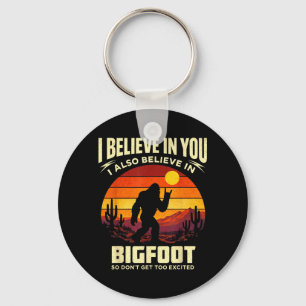 Funny Bigfoot Rock Believe Sunset Sasquatch Camp Keychain