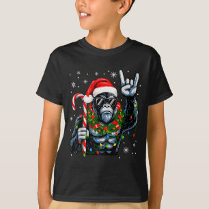Funny Bigfoot Rock On Pajamas Pjs Christmas Xmas M T-Shirt