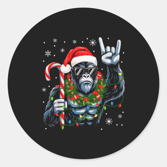 Funny Bigfoot Rock On Pyjamas Pjs Christmas Xmas M Classic Round Sticker (Front)