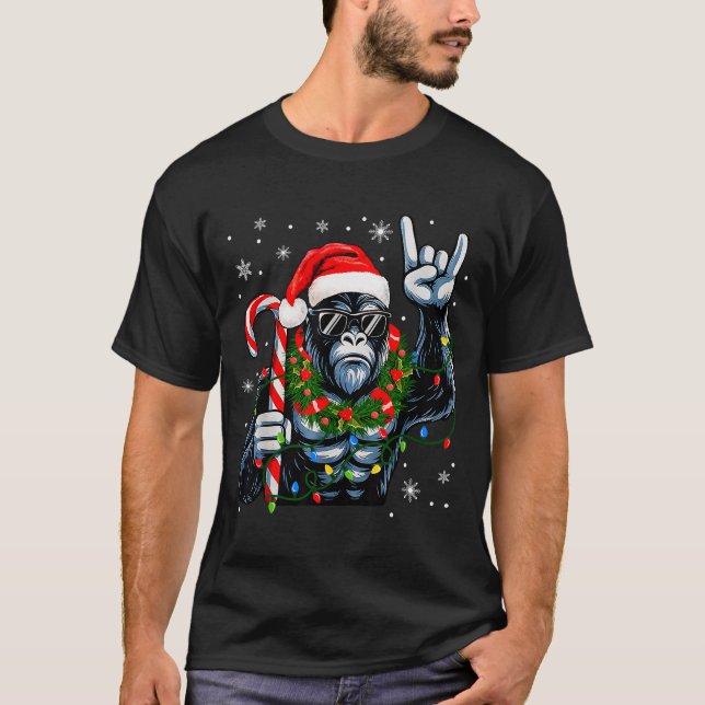 Funny Bigfoot Rock On Pyjamas Pjs Christmas Xmas M T-Shirt (Front)
