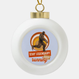 Funny Bigfoot Running Motivation Ceramic Ball Christmas Ornament