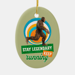 Funny Bigfoot Running Motivation Ceramic Ornament