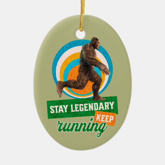 Funny Bigfoot Running Motivation Ceramic Ornament (Front)