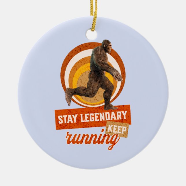 Funny Bigfoot Running Motivation Ceramic Ornament (Front)