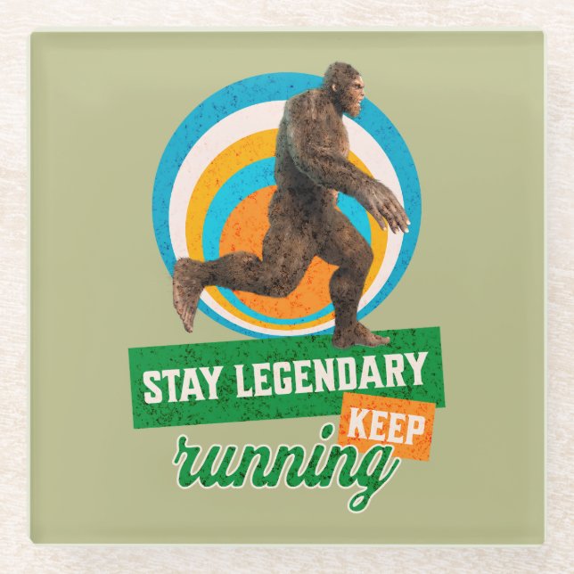 Funny Bigfoot Running Motivation Glass Coaster (Front)