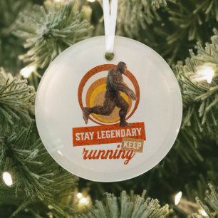 Funny Bigfoot Running Motivation Glass Ornament