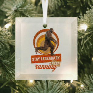 Funny Bigfoot Running Motivation Glass Ornament