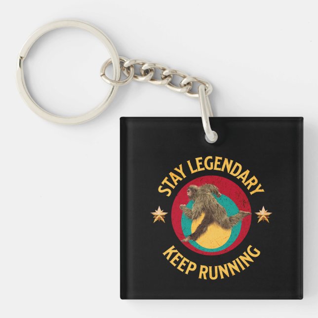 Funny Bigfoot Running Motivation Keychain (Front)