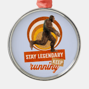 Funny Bigfoot Running Motivation Metal Ornament