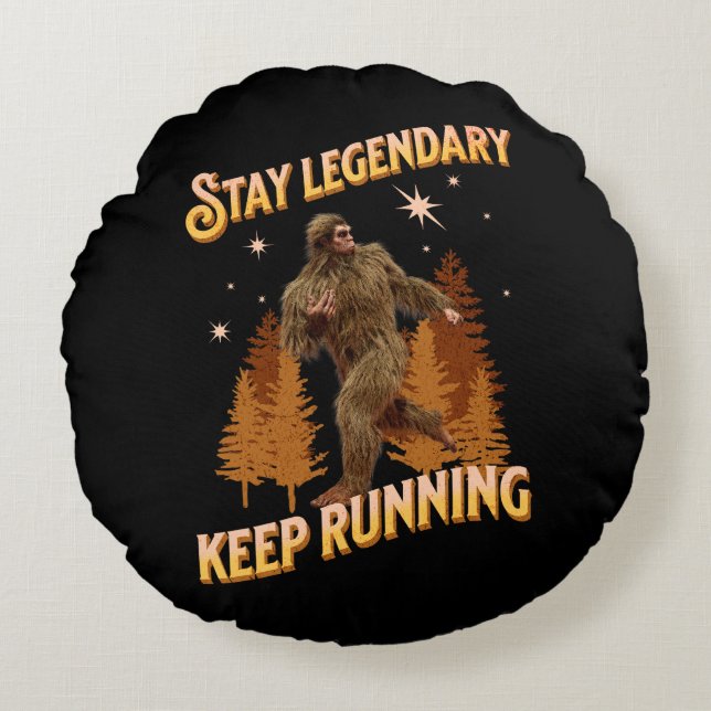 Funny Bigfoot Running Motivation Round Pillow (Front)
