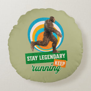Funny Bigfoot Running Motivation Round Pillow