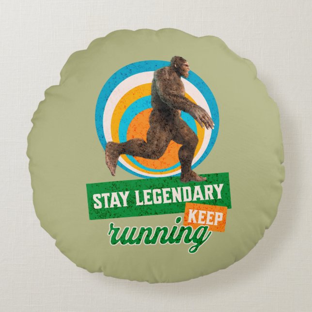 Funny Bigfoot Running Motivation Round Pillow (Front)