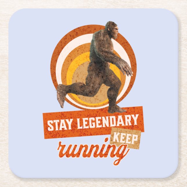 Funny Bigfoot Running Motivation Square Paper Coaster (Front)