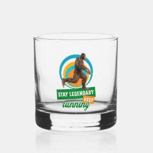 Funny Bigfoot Running Motivation Whiskey Glass