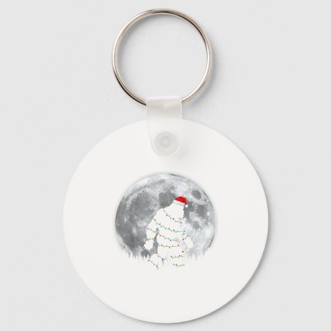 Funny Bigfoot Santa Moon Christmas Lights Xmas Sas Keychain (Front)