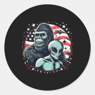 Funny Bigfoot Sasquatch Alien Amp Bigfoot Usa Flag Classic Round Sticker