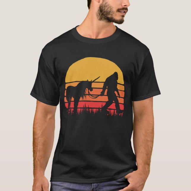 Funny Bigfoot Sasquatch And Unicorn T-Shirt (Front)