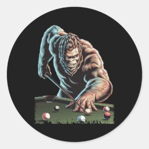 Funny Bigfoot Sasquatch Billiards Pool Player Men Classic Round Sticker