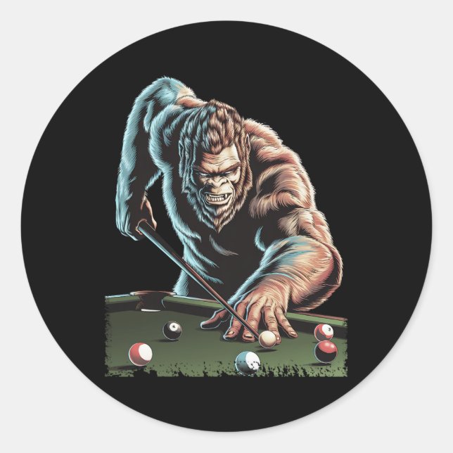 Funny Bigfoot Sasquatch Billiards Pool Player Men  Classic Round Sticker (Front)