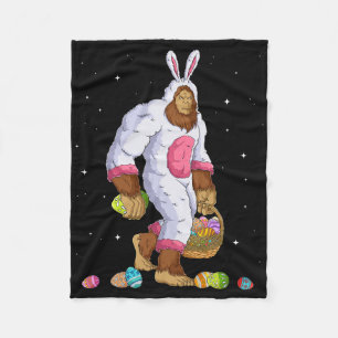 Funny Bigfoot Sasquatch Happy Easter Bunny Eggs Fleece Blanket