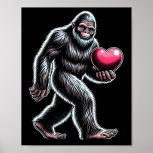 Funny Bigfoot Sasquatch Heart Mens Kids Boys Valen Poster