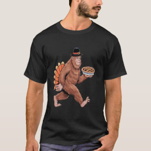 funny bigfoot sasquatch pilgrim pie turkey Thanksg T-Shirt