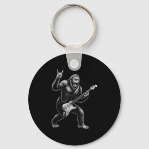 Funny Bigfoot Sasquatch Playing Guitar, Rock And R Keychain