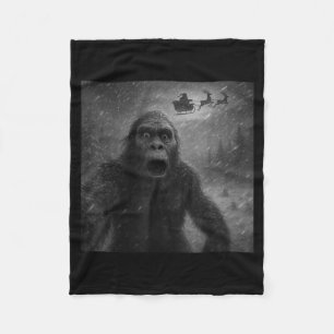Funny Bigfoot Sasquatch Selfie Santa Claus Xmas Ch Fleece Blanket