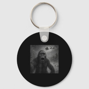 Funny Bigfoot Sasquatch Selfie Santa Claus Xmas Ch Keychain