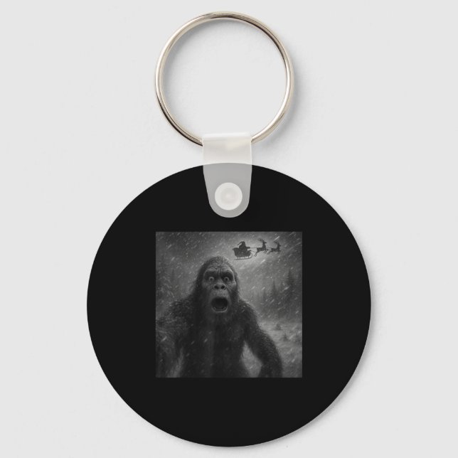 Funny Bigfoot Sasquatch Selfie Santa Claus Xmas Ch Keychain (Front)