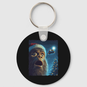 Funny Bigfoot Sasquatch Selfie Santa Ufo Xmas Chri Keychain