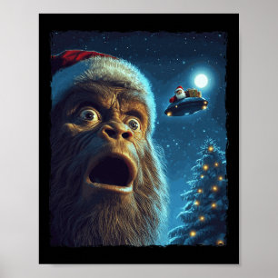 Funny Bigfoot Sasquatch Selfie Santa Ufo Xmas Chri Poster