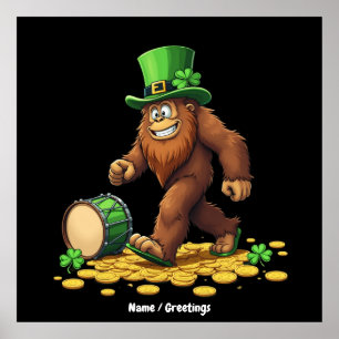 Funny Bigfoot Sasquatch Shamrock St Patrick's Day Poster