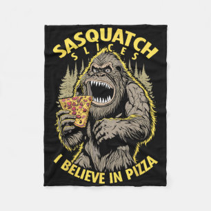 Funny Bigfoot Sasquatch Slices I Believe In Pizza Fleece Blanket
