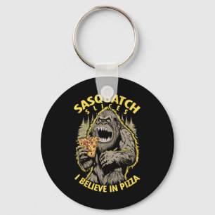 Funny Bigfoot Sasquatch Slices I Believe In Pizza Keychain