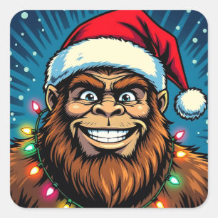 Funny Bigfoot Sasquatch Yeti Christmas Square Sticker