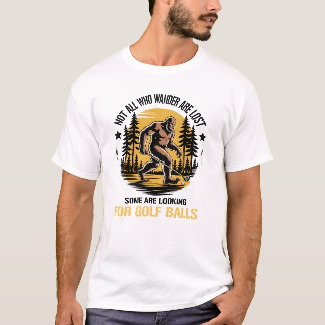 Funny Bigfoot Searching for Golf Balls T-Shirt (Front)
