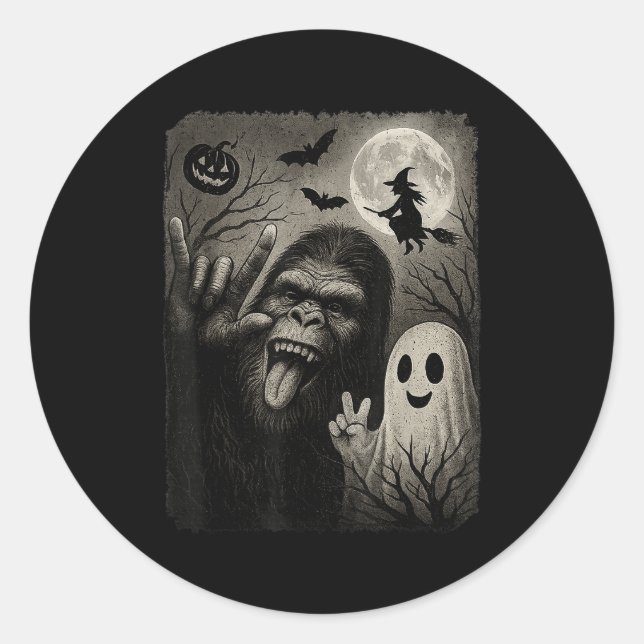 Funny Bigfoot Selfie With Boo Halloween Costume Me Classic Round Sticker (Front)