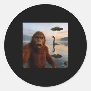 Funny Bigfoot Selfie With Loch Ness Monster And Uf Classic Round Sticker