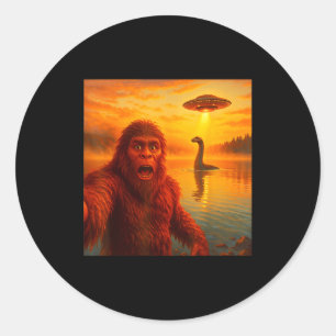Funny Bigfoot Selfie With Loch Ness Monster And Uf Classic Round Sticker