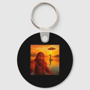 Funny Bigfoot Selfie With Loch Ness Monster And Uf Keychain
