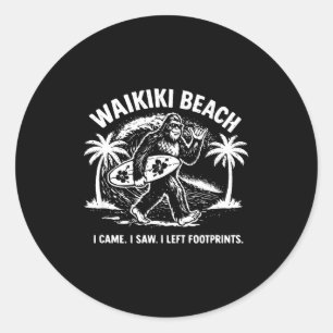 Funny bigfoot waikiki beach vacay – sasquatch classic round sticker
