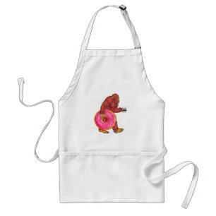 Funny Bigfoot Walking with Large Donut and Coffee Standard Apron