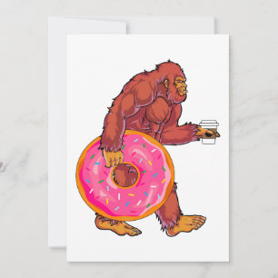 Funny Bigfoot Walking with Large Doughnut and Coff Holiday Card