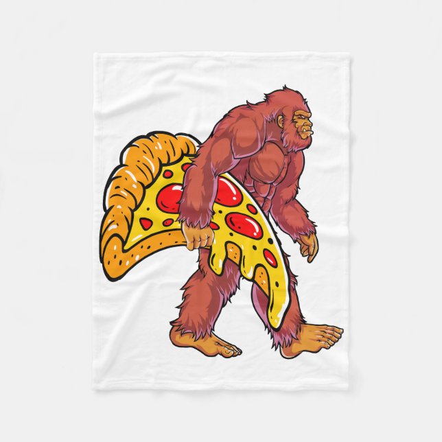 Funny Bigfoot Walking with Large Pizza Slice Fleece Blanket (Front)