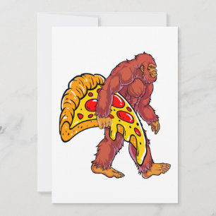 Funny Bigfoot Walking with Large Pizza Slice Holiday Card