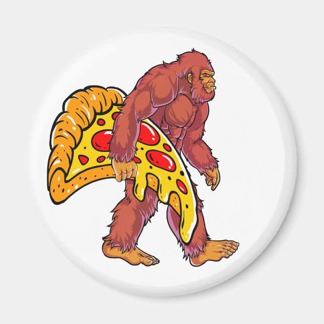 Funny Bigfoot Walking with Large Pizza Slice Magnet (Front)