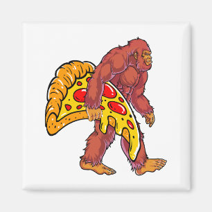 Funny Bigfoot Walking with Large Pizza Slice Magnet