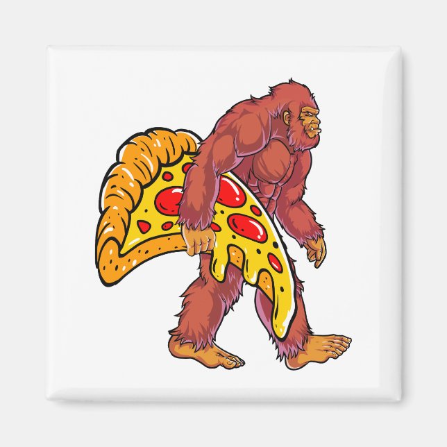 Funny Bigfoot Walking with Large Pizza Slice Magnet (Front)